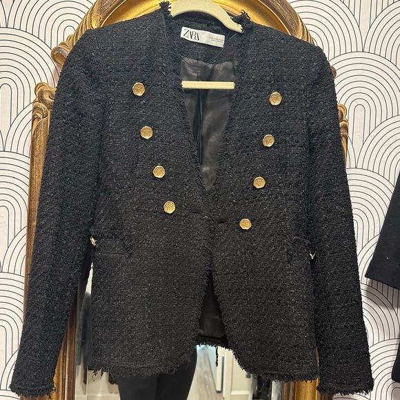 Zara Jackets & Coats Zara Tweed Blazer Gold Buttons Poshmark
